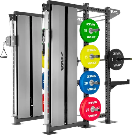 Half rack ZIVA XP s kladkami a barevnými kotouči v 01.fitness